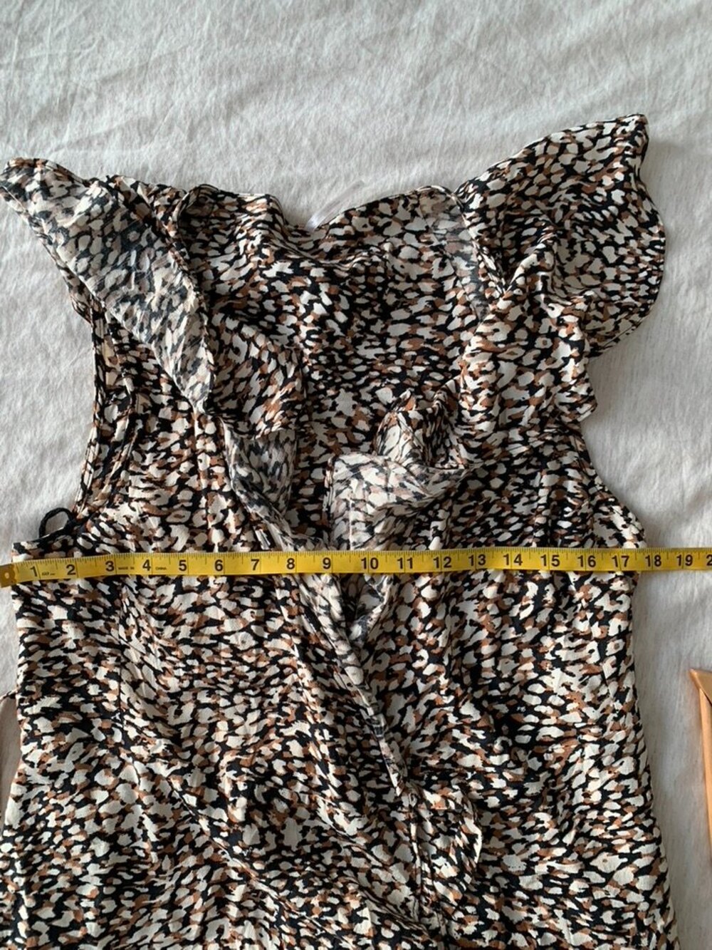 Free People Dress Size M Animal Print Jet Combo Mini Dress Ruffle Sleeve - Picture 10 of 12